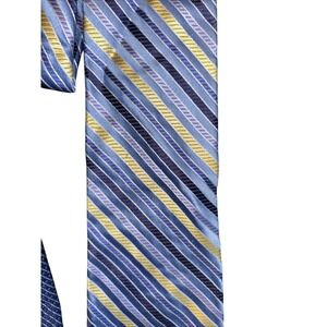 Tommy Hilfiger Mens Silk Necktie Blue Yellow Purple Striped Made in USA